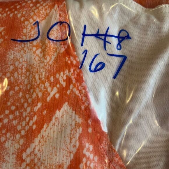 Judith March Women's Dress Orange Gauzy Snakeskin Print White Lined Size Small - Picture 10 of 10